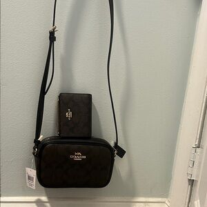 NWT Coach Black and Brown Crossbody Bag with Wallet